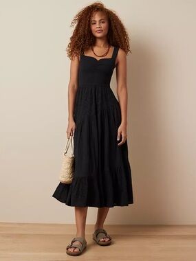 NWT American Eagle Tiered Smocked Midi Dress Dark Grey XS Milkmaid